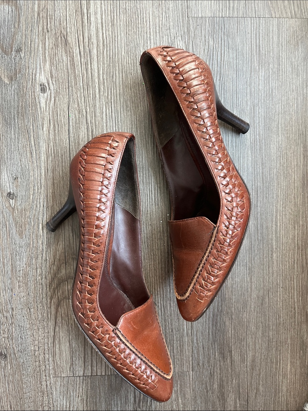 BALLEY Vintage Braided Leather Pointed-Toe Pumps